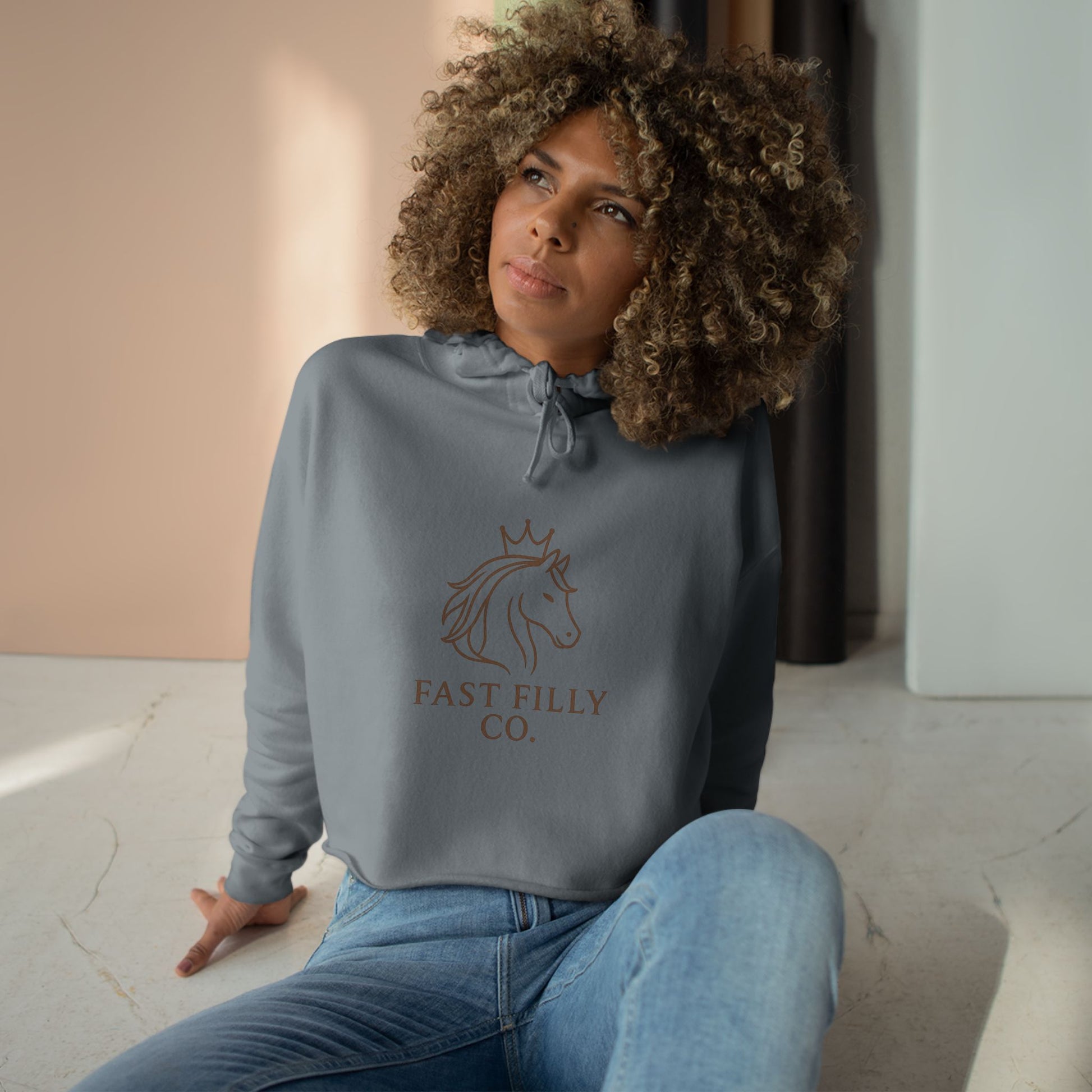 Elegant Unicorn Crop Hoodie - Fast Filly Co. Sweatshirt, Stylish Hoodie, Gift for Horse Lovers, Casual Wear, Trendy Apparel